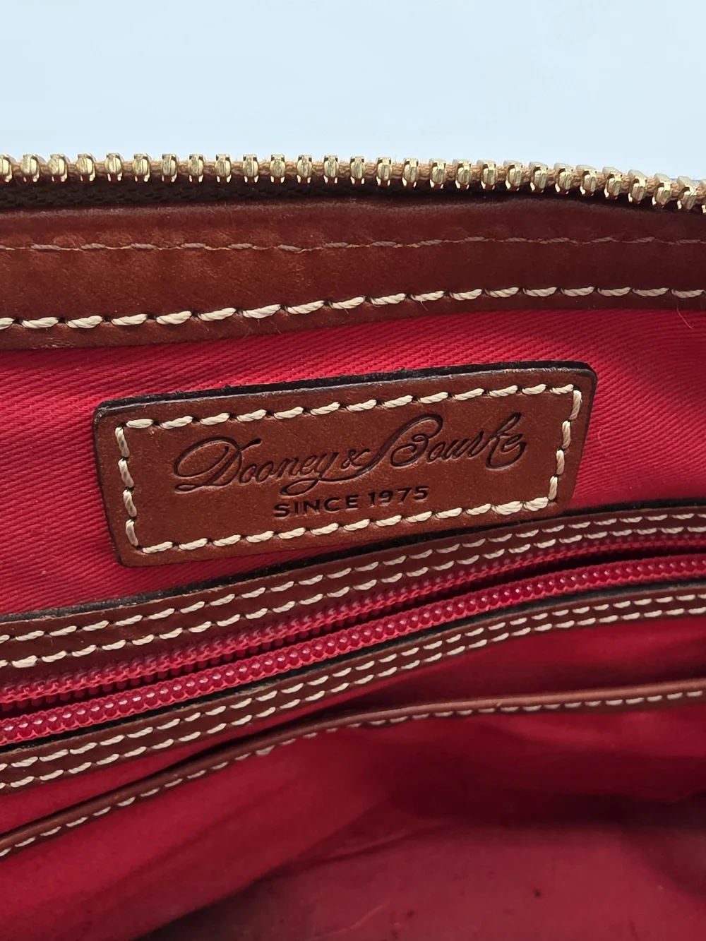 Dooney & Bourke Blue and Brown Leather Dome Satchel with Strap